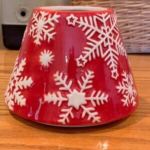 HOLIDAY CANDLE SHADE, RED WITH WHITE SNOWFLAKES